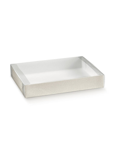 ESTUCHE 255X205X40 PK (10u) PIEL BLANCA PVC TRASNPPastelería
