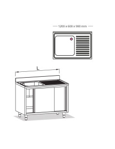 FREGADERO INOX 1C 1200x600x900 ESC.DER. P.CORRED.