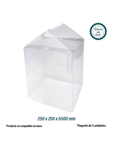ESTUCHE ACETATO 250x250xh500mm S/FONDO CLIP (5u)Estuches Transparentes