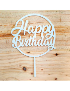 TOPPER HAPPY BIRTHDAY BLANCO D150 +70mmToppers y plantillas