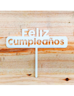 TOPPER FELIZ CUMPLEAÑOS BLANCO 150x45 +70mmToppers y plantillas