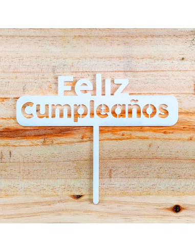 TOPPER FELIZ CUMPLEAÑOS BLANCO 150x45 +70mmToppers y plantillas