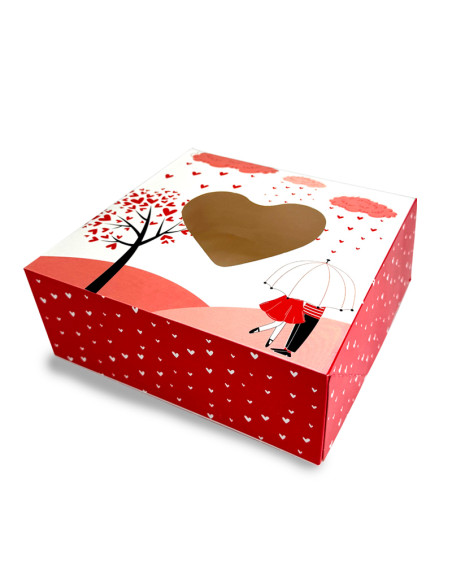 CAJA TARTA 20x20x8cm PK (50u) AMORE (VENTANA)San Valentín