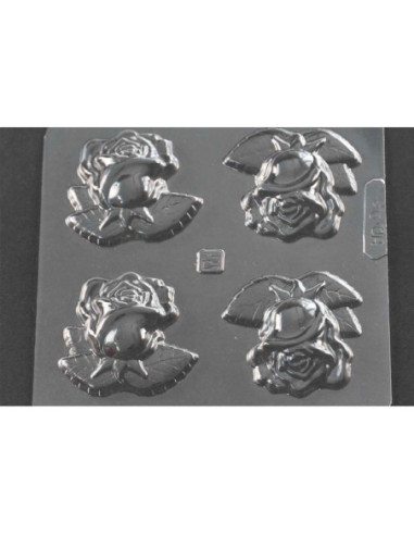 MOLDE PVC FLOR ROSA CON HOJAS (4c) 60x60mm