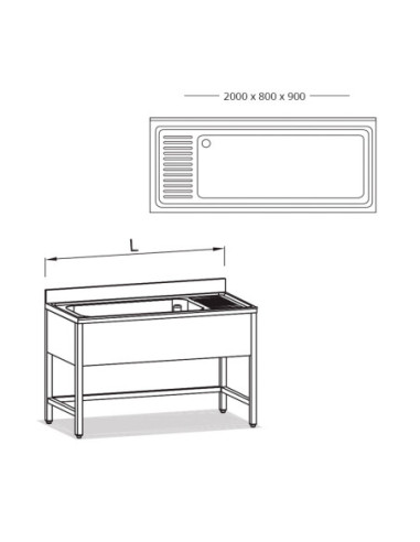 FREGADERO 1C 2000x800x900 CUBA 1360x600x375