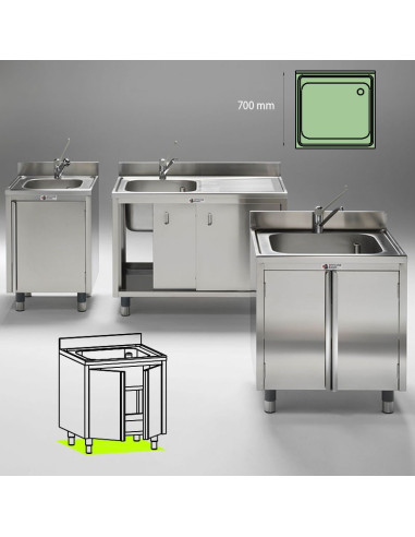 FREGADERO 1 SENO 700x700x900mm ABATIBLE SIN ESC.Fregaderos y Lavamanos
