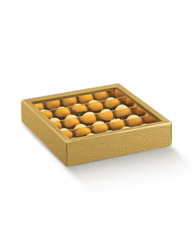 ESTUCHE 145x145x35mm (i.35) PIEL ORO PK(10u)Cajas Turrón/Bombones