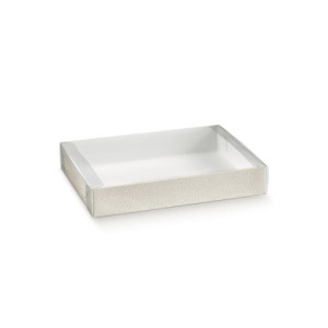 ESTUCHE 155x115x40mm (10u) PIEL BLANCA PET TRANSP