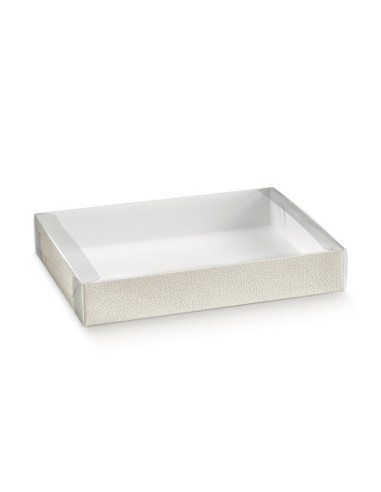 ESTUCHE 155x115x40mm (10u) PIEL BLANCA PET TRANSP