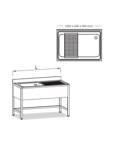 FREGADERO 1C SL 1200x600x900 ESC. MOV. ABIERTO