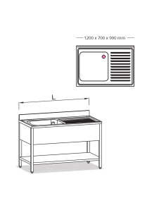 FREGADERO SL 1C 1200x700x900 ESC.DER. EST. BAJO