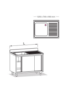 FREGADERO INOX 1C 1200x700x900 ESC.DER. P.CORRED.