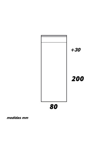 BOLSA 80x200+30mm SOLAPA ADHESIVA (100u)Bolsas Solapa Adhesiva