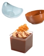Vasos y platos reutilizables para pastelería catering chocolatería